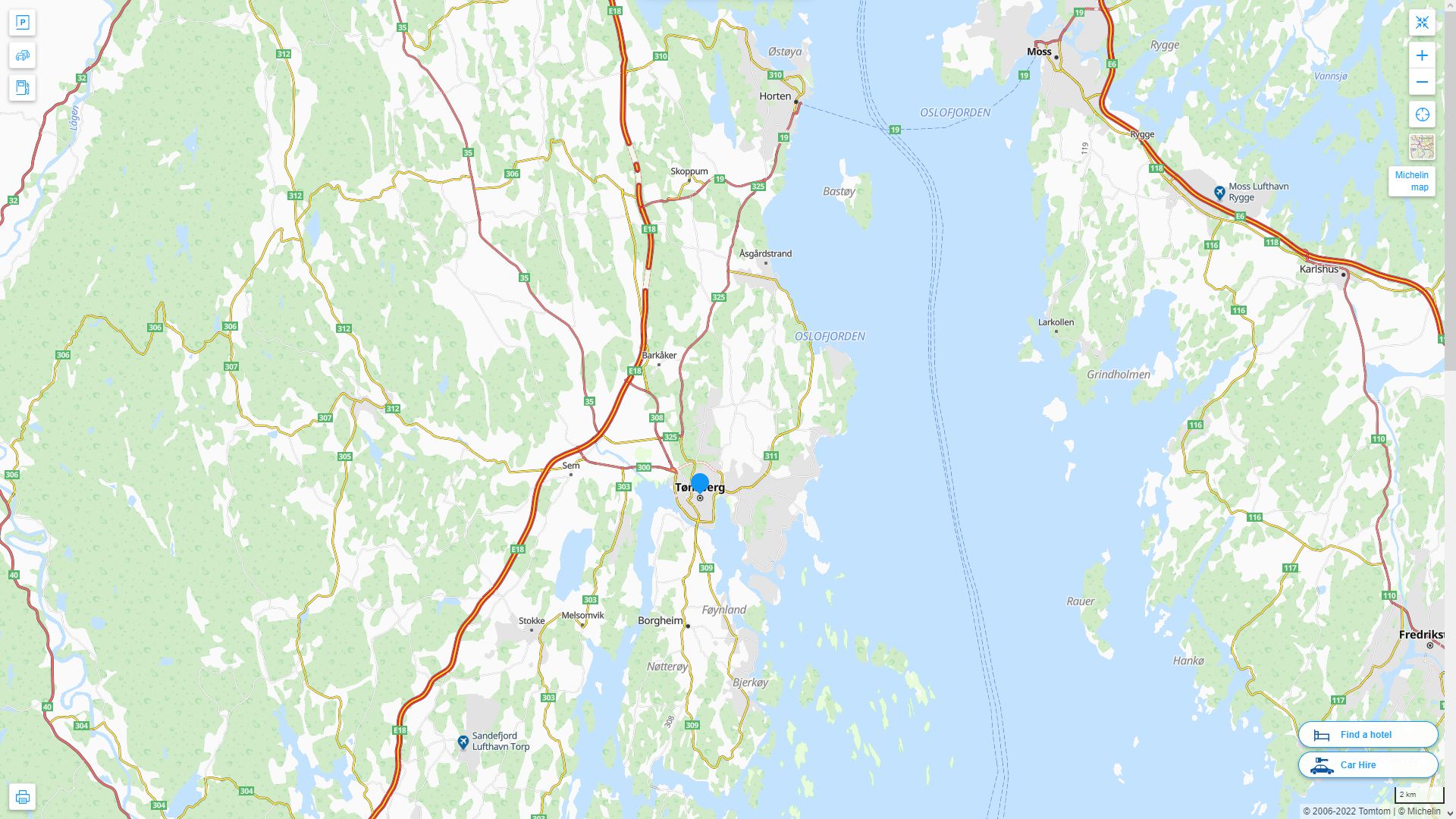 Tonsberg Norvege Autoroute et carte routiere